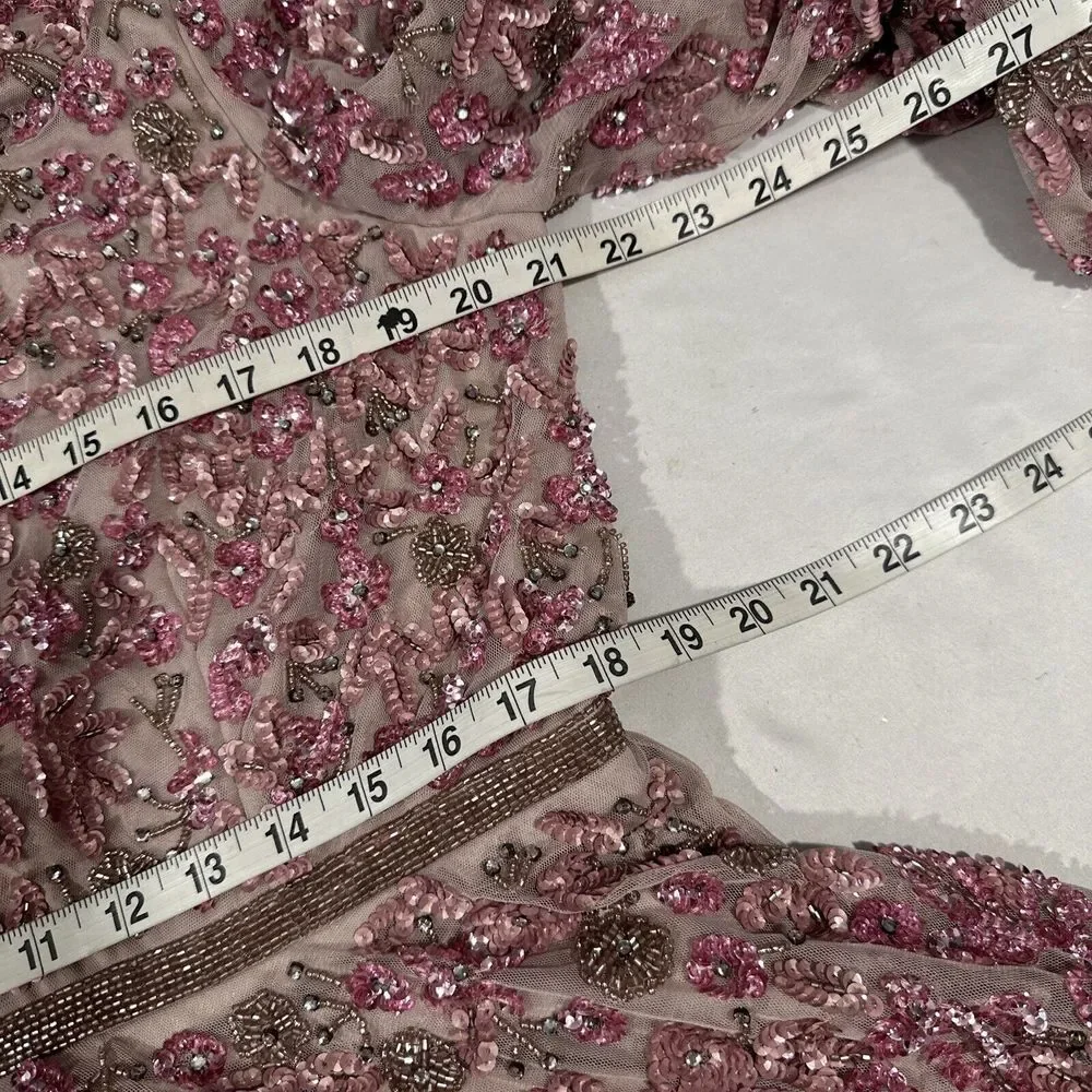 NWT $798 Mac Duggal [ 14 ] Embellished V Neck 3/4 Sleeve A Line Gown Rose #G1761 - Picture 5 of 16